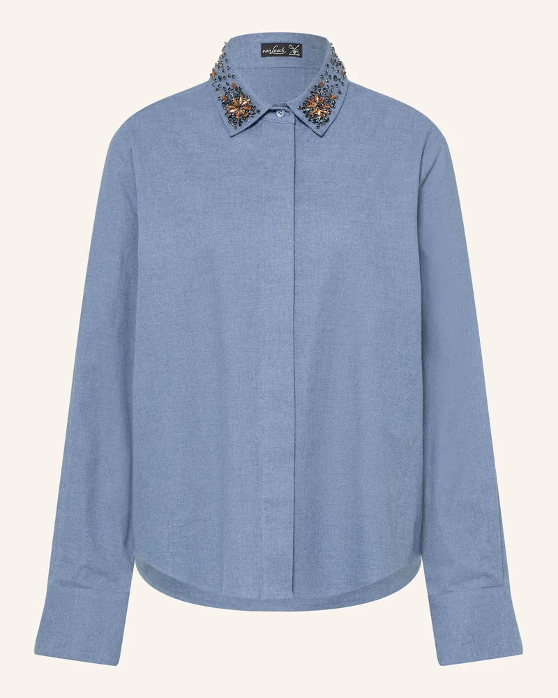 van Laack Hemdbluse Vl-Azitan-Appl Aus Flanell blau Blau