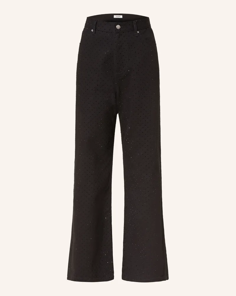 Sandro Wide Leg Jeans mit Schmucksteinen Schwarz