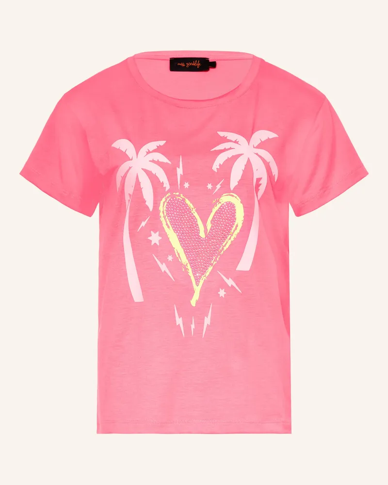 Miss Goodlife T-Shirt mit Schmucksteinen Neonpink