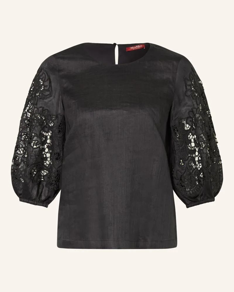 Max Mara Blusenshirt Mstordine Mit 3/4-Arm Und Lochspitze schwarz Schwarz