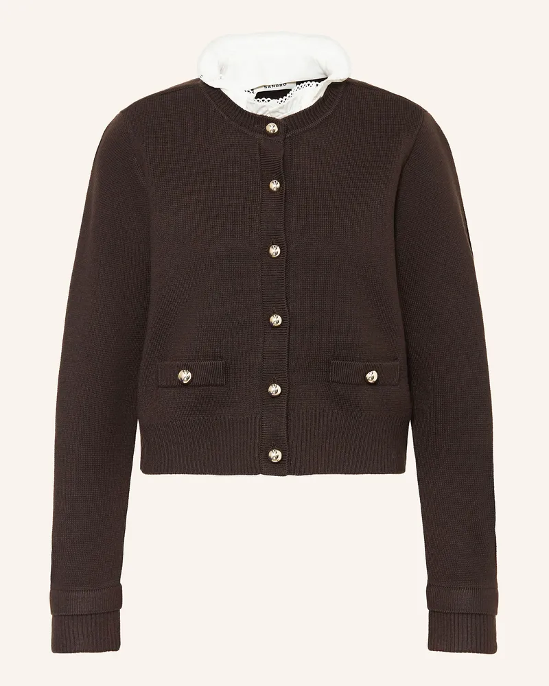 Sandro Strickjacke mit abnehmbarem Kragen Dunkelbraun