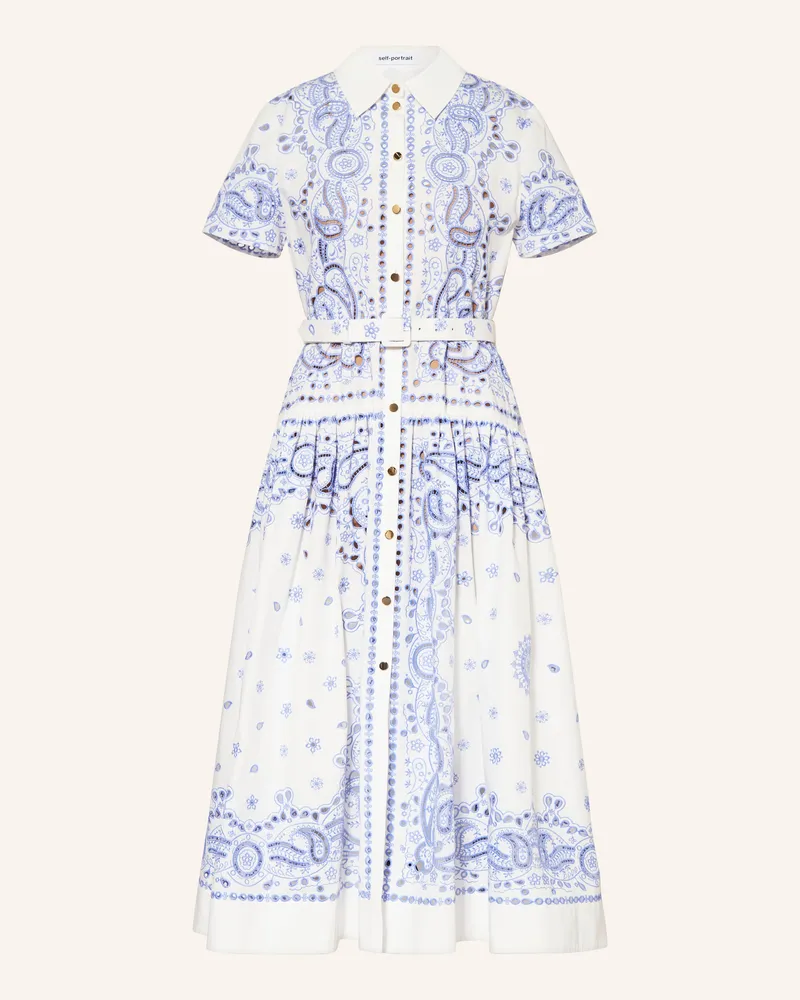 Self-Portrait Hemdblusenkleid Mit Lochspitze weiss Weiss