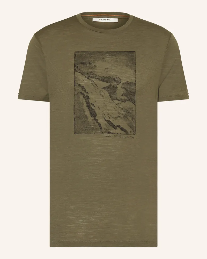 Icebreaker T-Shirt mit Merinowolle Khaki