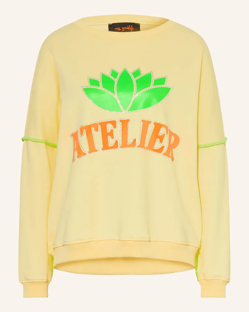 Miss Goodlife Sweatshirt Mit Schmucksteinen gelb Hellgelb