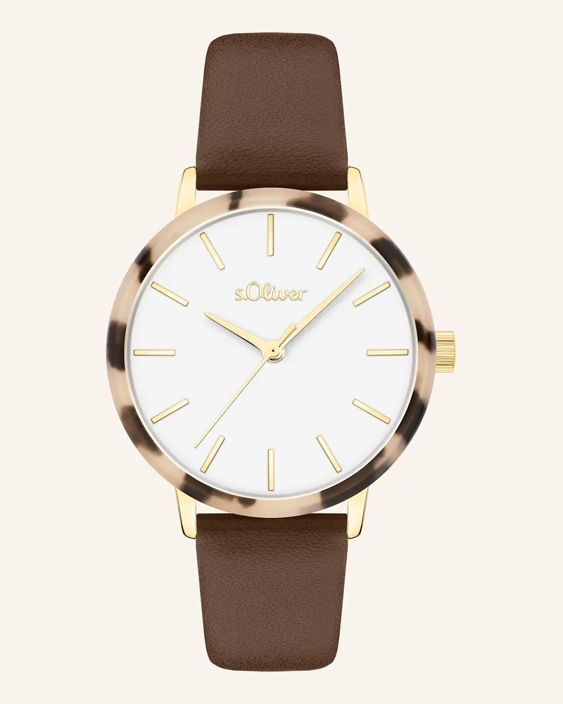 S.Oliver Armbanduhr  aus  Kunstleder Braun