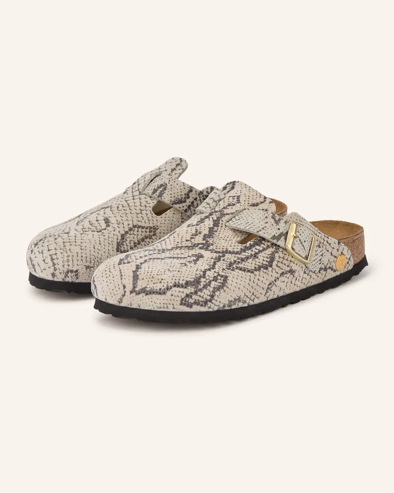 Birkenstock Pantoletten Boston Rivet Logo grau Hellgrau