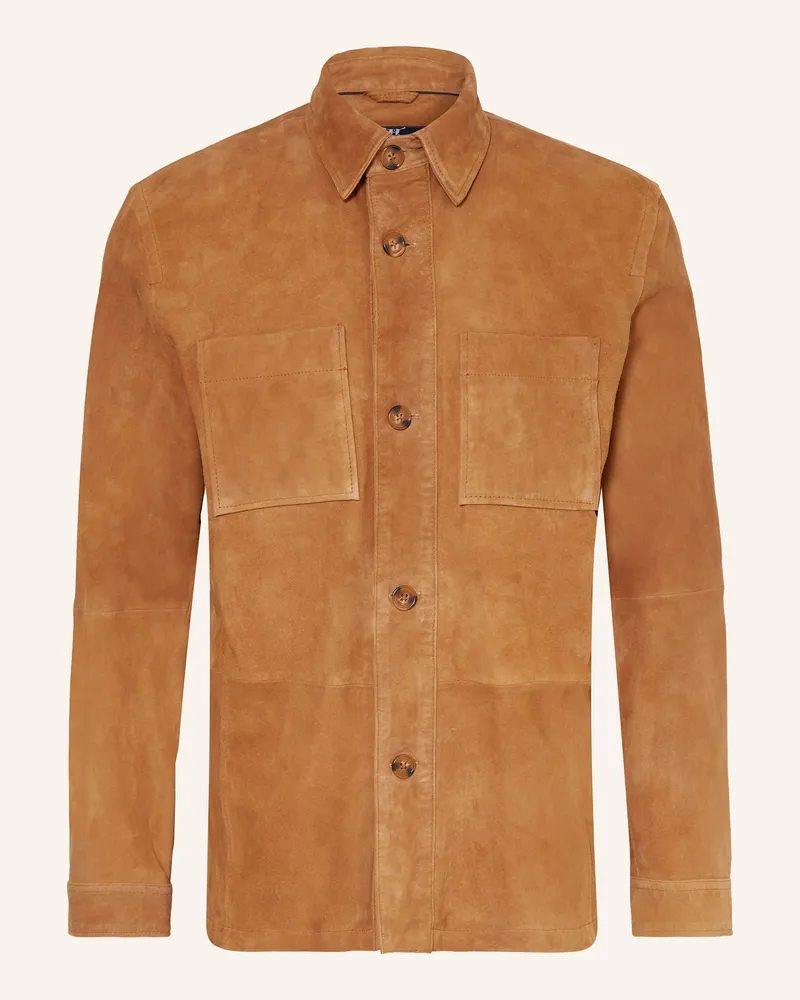 Strokesman's Leder-Overshirt braun Cognac