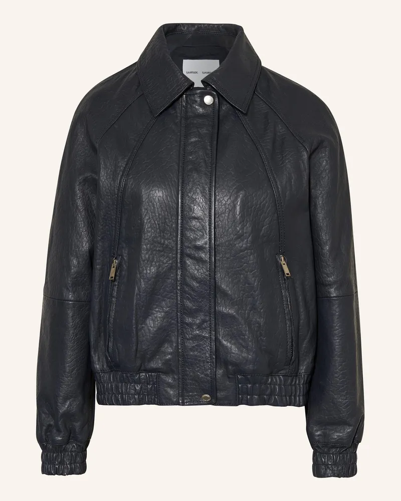Samsøe & Samsøe Lederjacke Sanula grau Dunkelblau