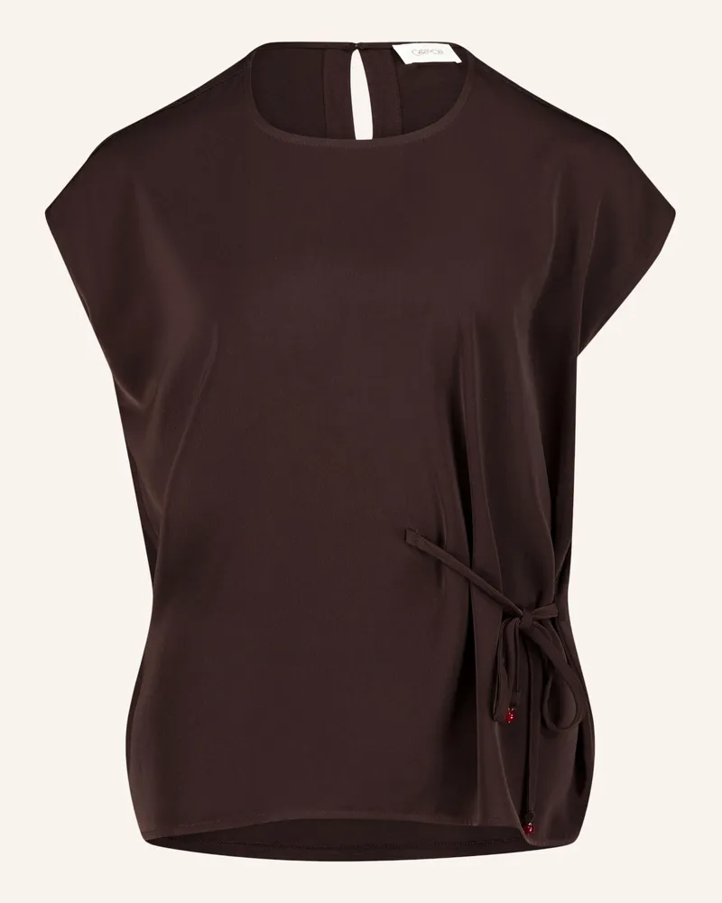 Cartoon Blusenshirt Im Materialmix braun Dunkelbraun