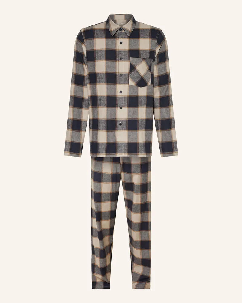 Schiesser Schlafanzug SELECTED PREMIUM WARMING aus Flanell Beige