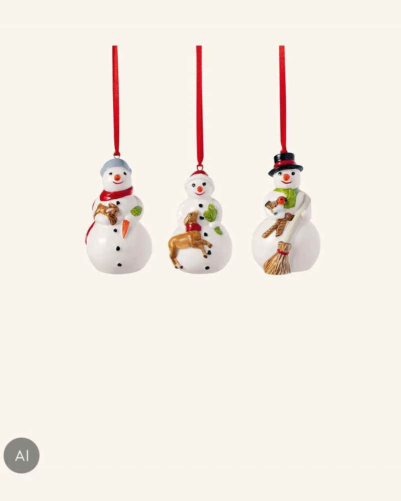 Villeroy & Boch Ornament, Schneemänner 3-Teilig Nostalgic Ornaments weiss Gelb