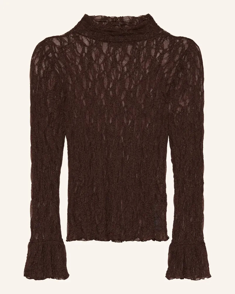 monari Longsleeve Aus Spitze Mit Rüschen braun Dunkelbraun