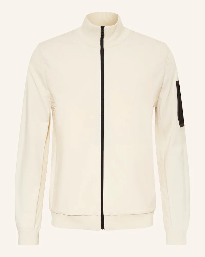 HUGO BOSS Strickjacke MOMENTUM im Materialmix mit Merinowolle Ecru