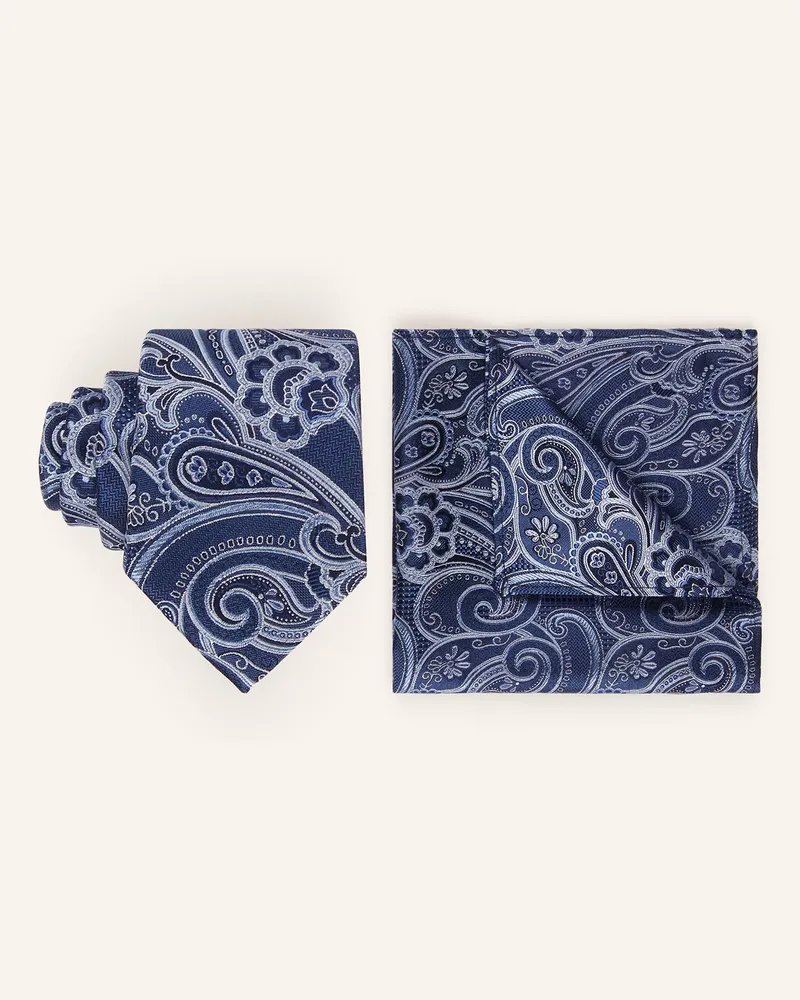 paul Set: Krawatte Und Einstecktuch blau Dunkelblau