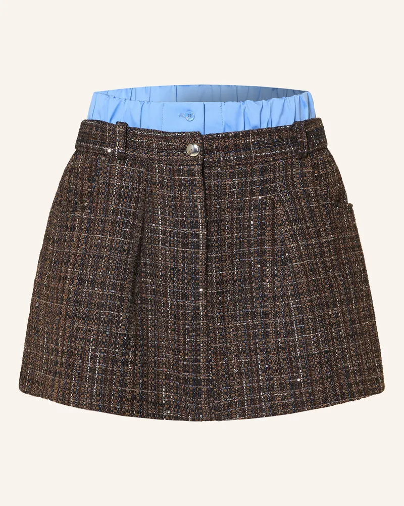Maje Tweed-Rock mit Pailletten und Glitzergarn Dunkelbraun