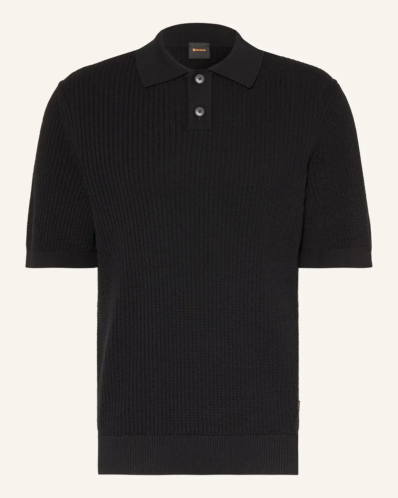 HUGO BOSS Strick-Poloshirt AKOPPO Regular Fit Schwarz