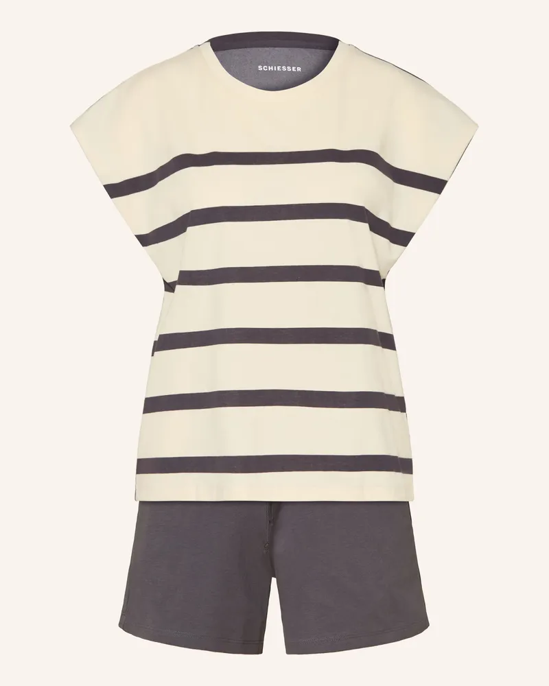 Schiesser Shorty-Schlafanzug weiss Dunkelgrau