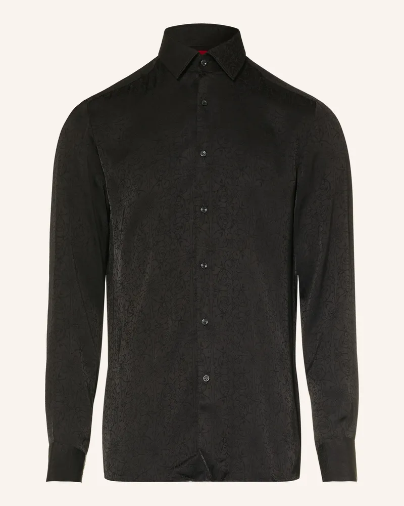 HUGO BOSS Satinhemd Kenno Slim Fit schwarz Schwarz