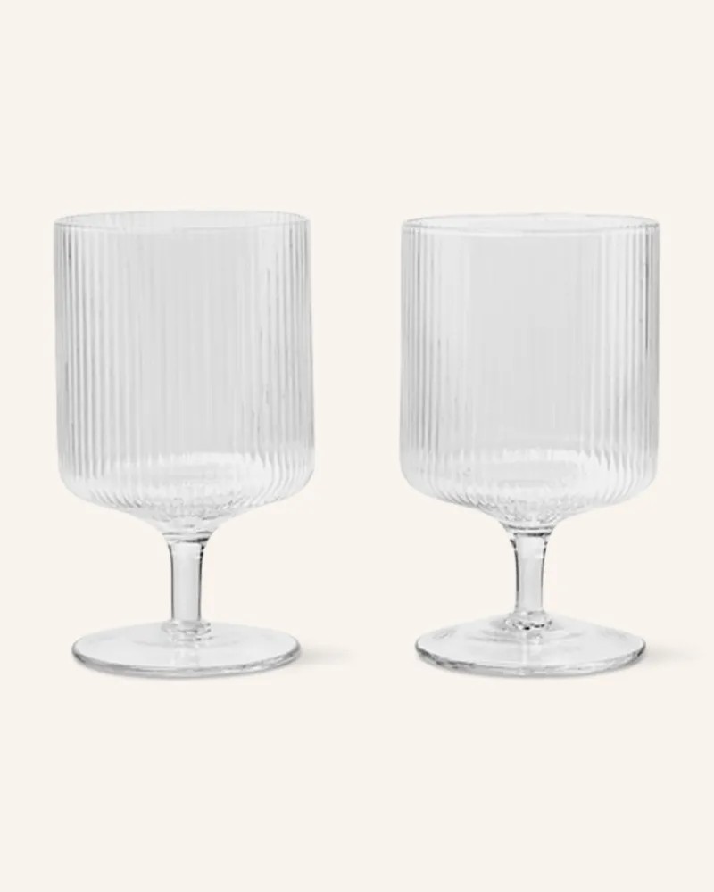 ferm LIVING 2er-Set Weingläser Ripple transparent Weiss