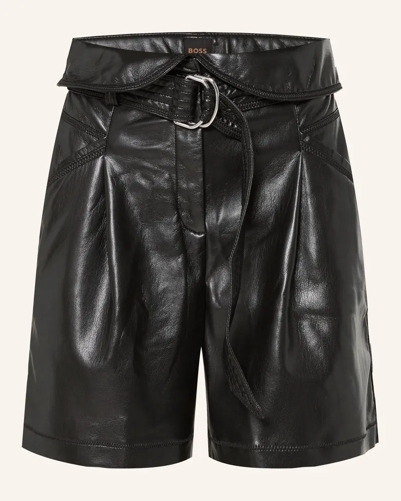 HUGO BOSS Shorts TADELI in Lederoptik Schwarz
