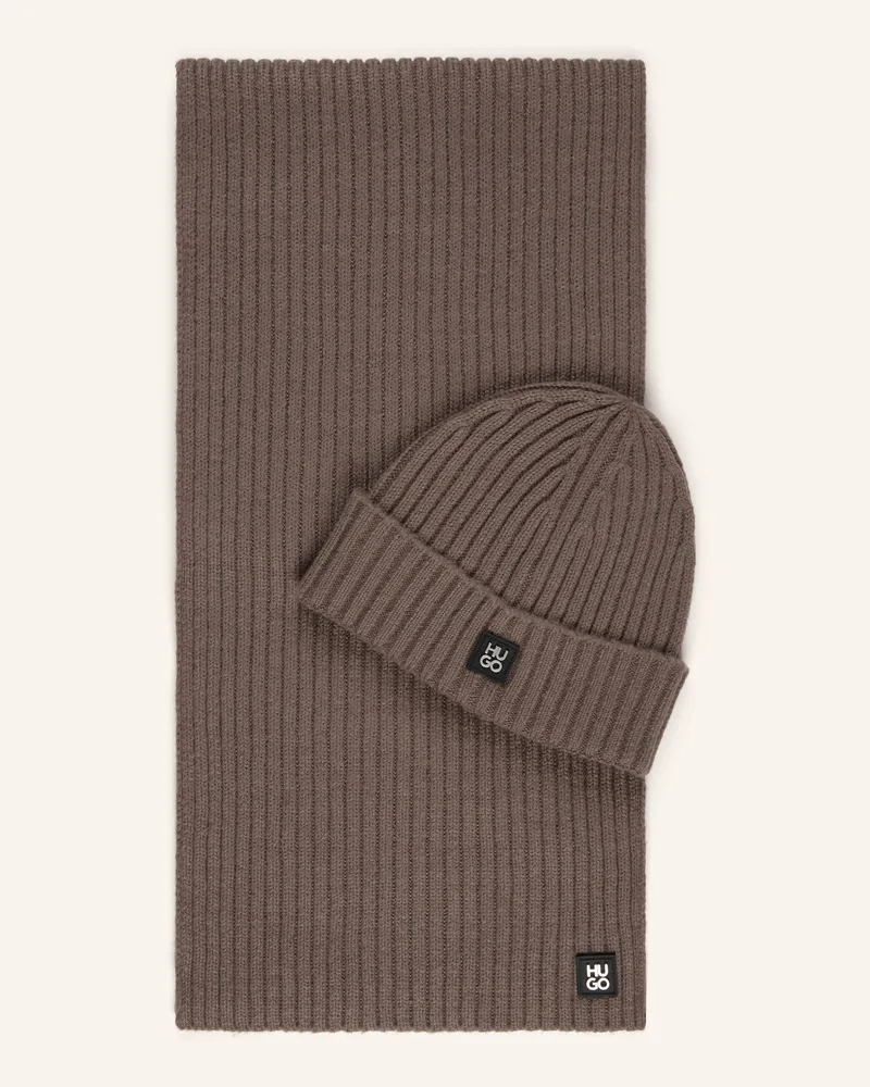 HUGO BOSS Set Zasgo: Schal Und Mütze beige Taupe