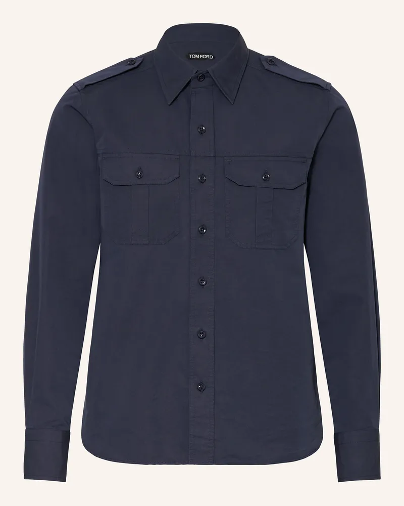 Tom Ford Hemd Regular Fit mit Seide Dunkelblau