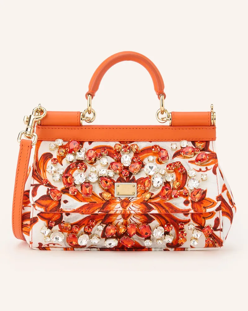 Dolce & Gabbana Handtasche Sicily Mini Mit Schmucksteinen orange Weiss