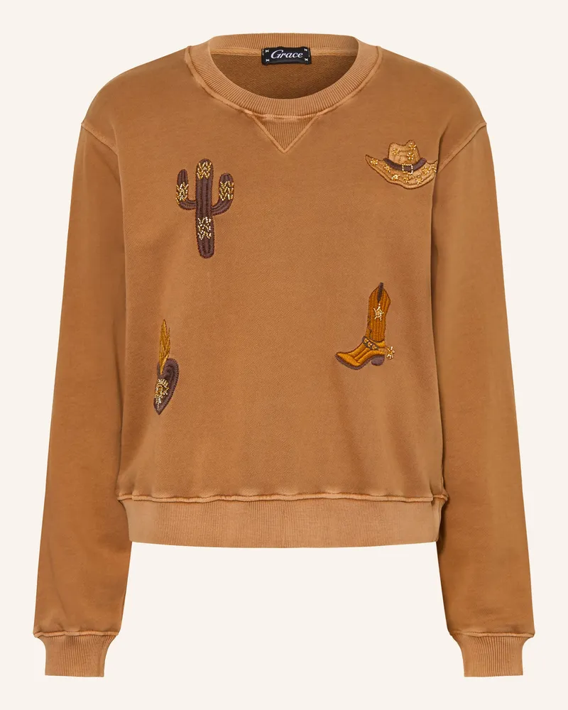 Grace Sweatshirt Desert Mit Schmuckperlen braun Braun
