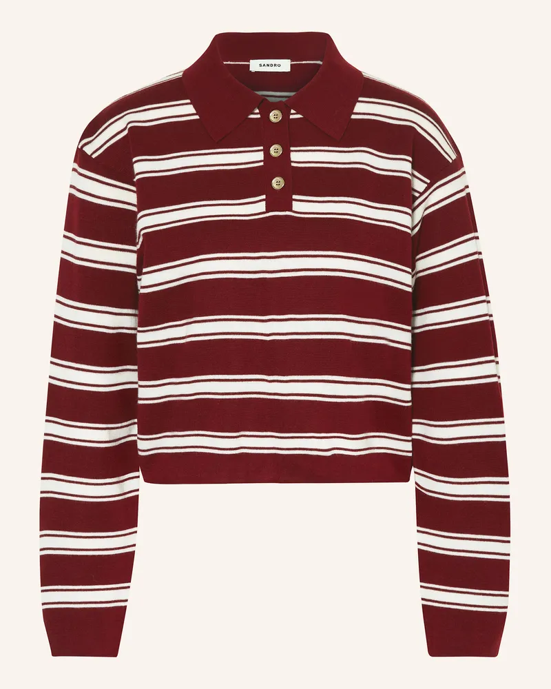 Sandro Strick-Poloshirt Dunkelrot