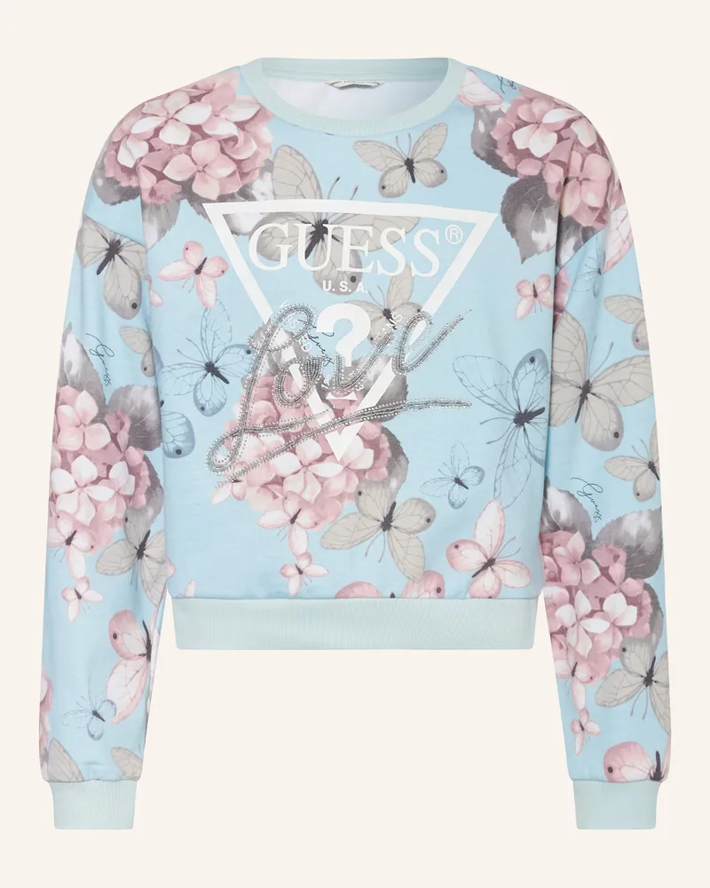 Guess Sweatshirt mit Schmucksteinen Hellblau