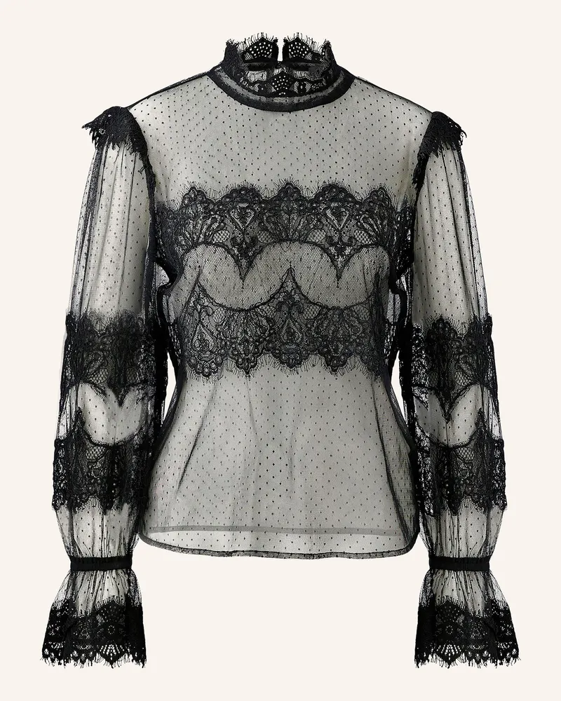 Oui  Blusenshirt Im Materialmix Mit Spitze schwarz Schwarz