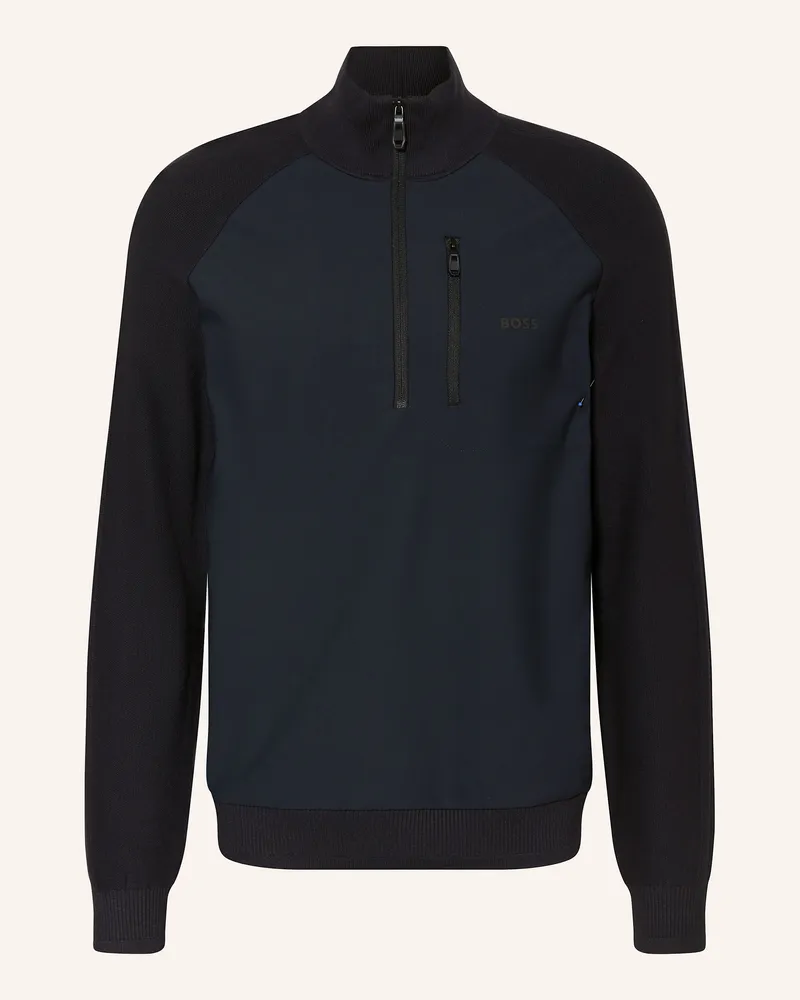 HUGO BOSS Troyer Civic Im Materialmix blau Dunkelblau