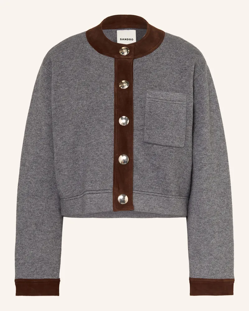Sandro Strickjacke Im Materialmix grau Dunkelgrau