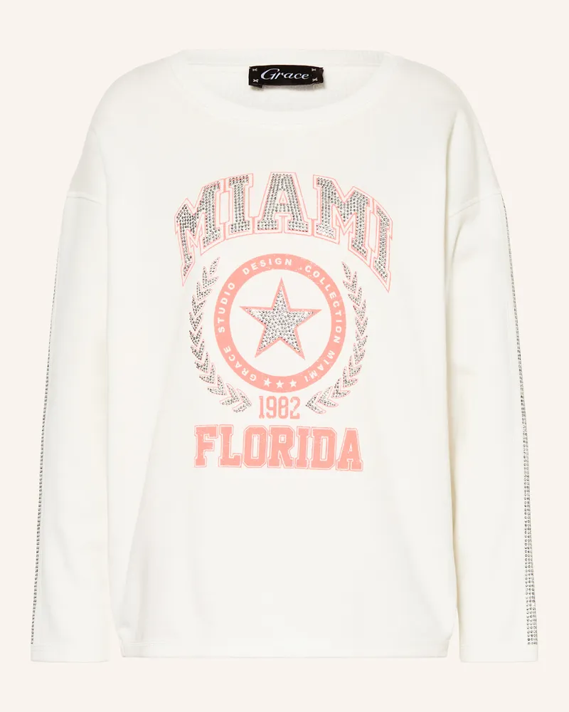Grace Sweatshirt mit Schmucksteinen Weiss