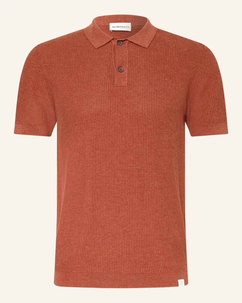 Nowadays Strick-Poloshirt rot Braun