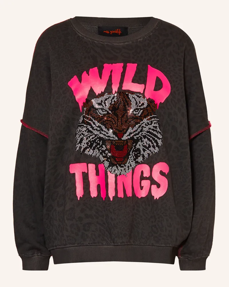 Miss Goodlife Oversized-Sweatshirt Mit Schmucksteinen grau Dunkelgrau
