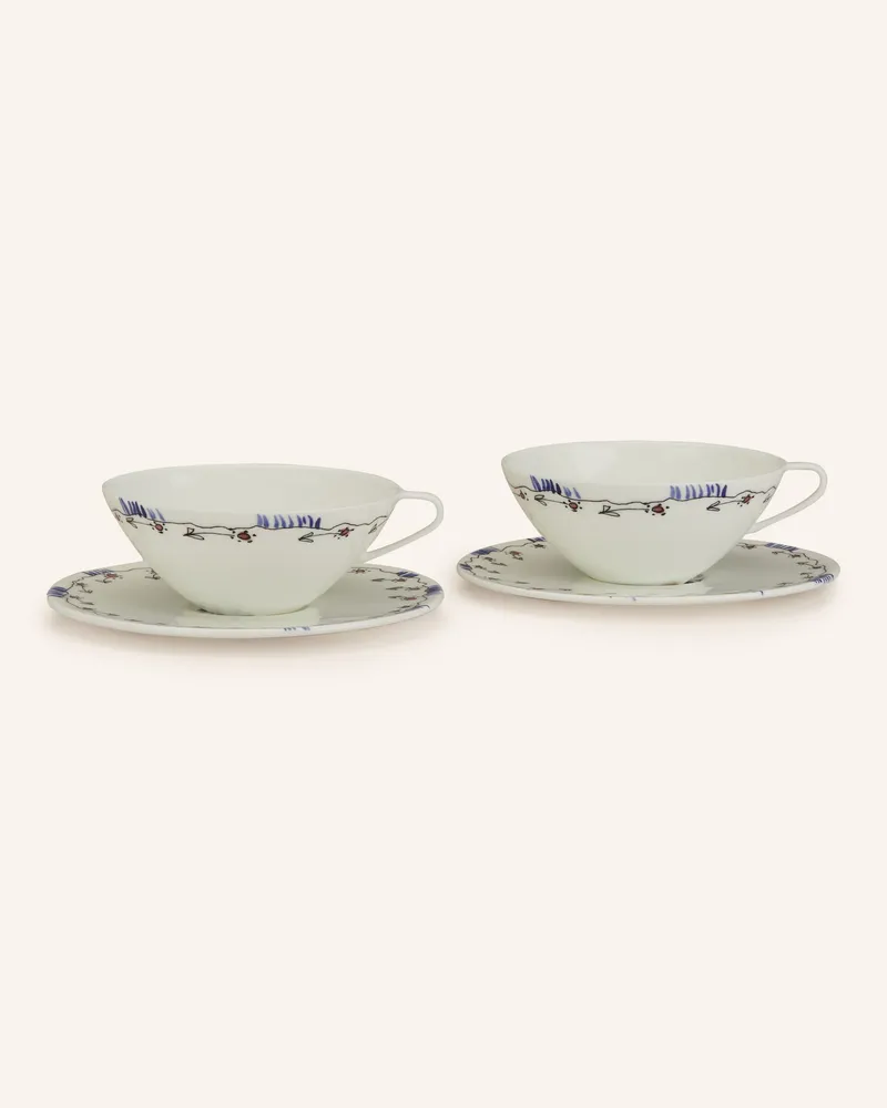 Serax 2er-Set Kaffeetassen MIDNIGHT FLOWERS ANEMONE mit Untertassen Creme