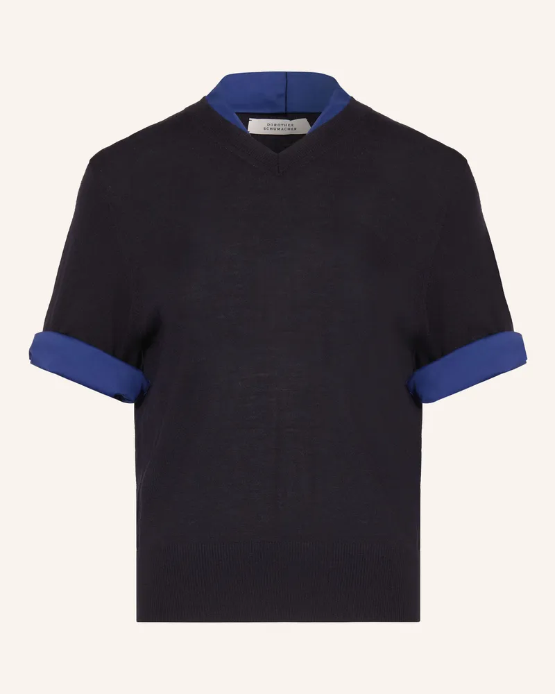 Dorothee Schumacher Strickshirt Chic Merino Im Materialmix schwarz Dunkelblau