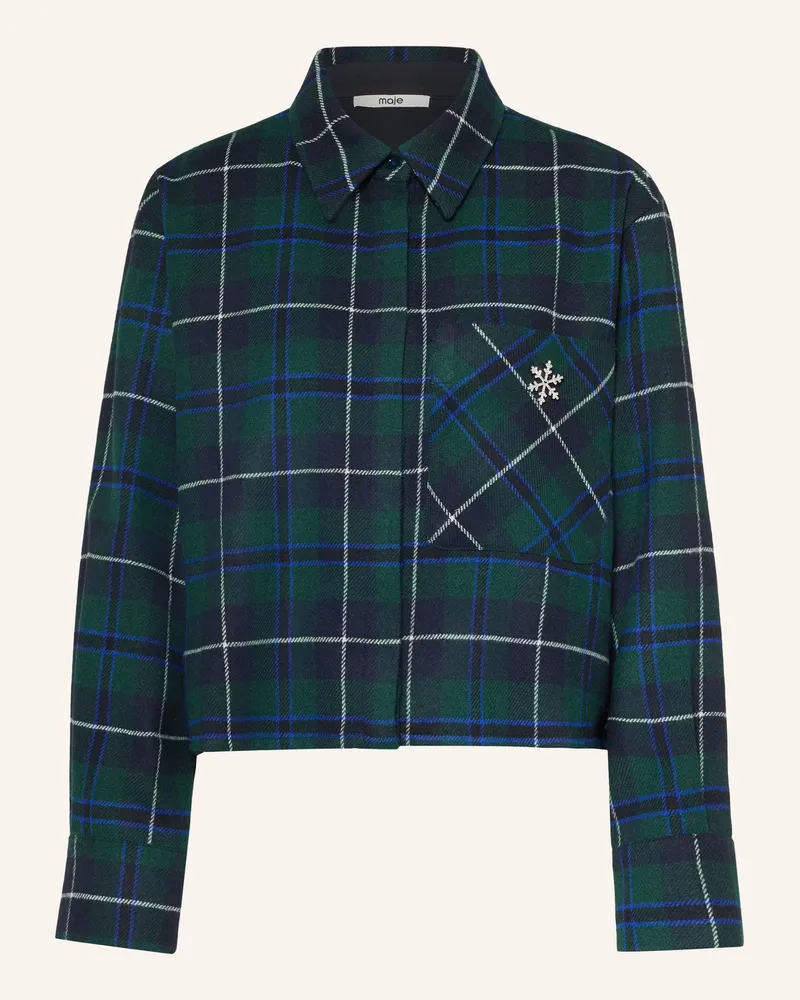 Maje Hemdbluse Aus Flanell Mit Schmucksteinen gruen Dunkelgrün