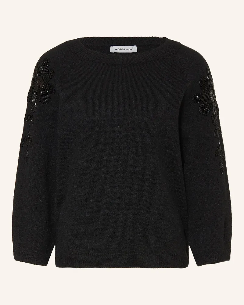 More & More Pullover mit 3/4-Arm und Schmucksteinen Schwarz