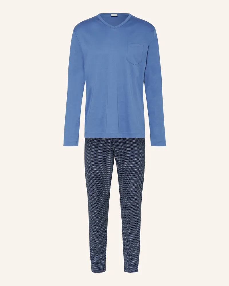 Mey Schlafanzug Serie Micro Blue blau Blau