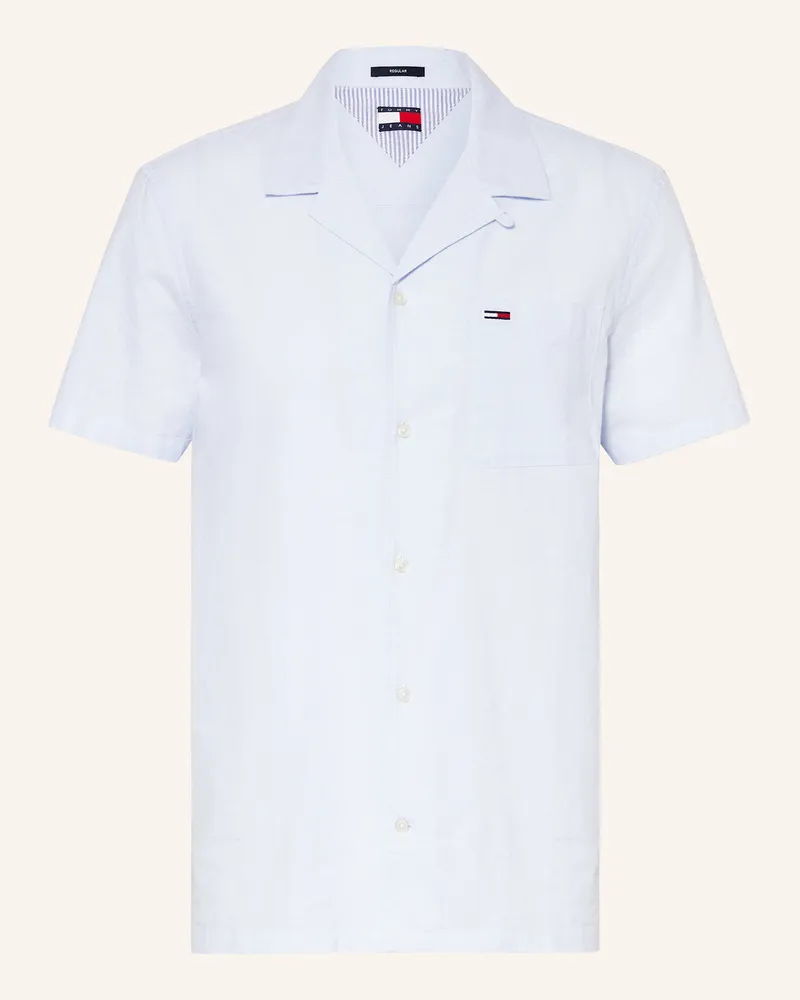 Tommy Hilfiger Kurzarm-Hemd Regular Fit Mit Leinen blau Hellblau