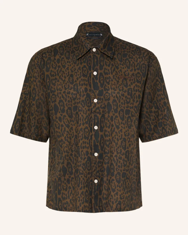 AllSaints Kurzarm-Hemd Leopardo Oversized Fit braun Dunkelbraun