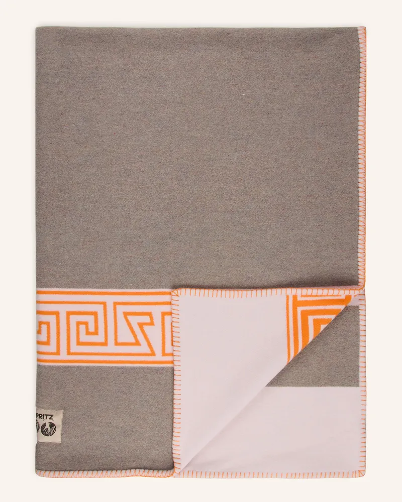 Zoeppritz Plaid Heritage Mit Merinowolle orange Hellgrau