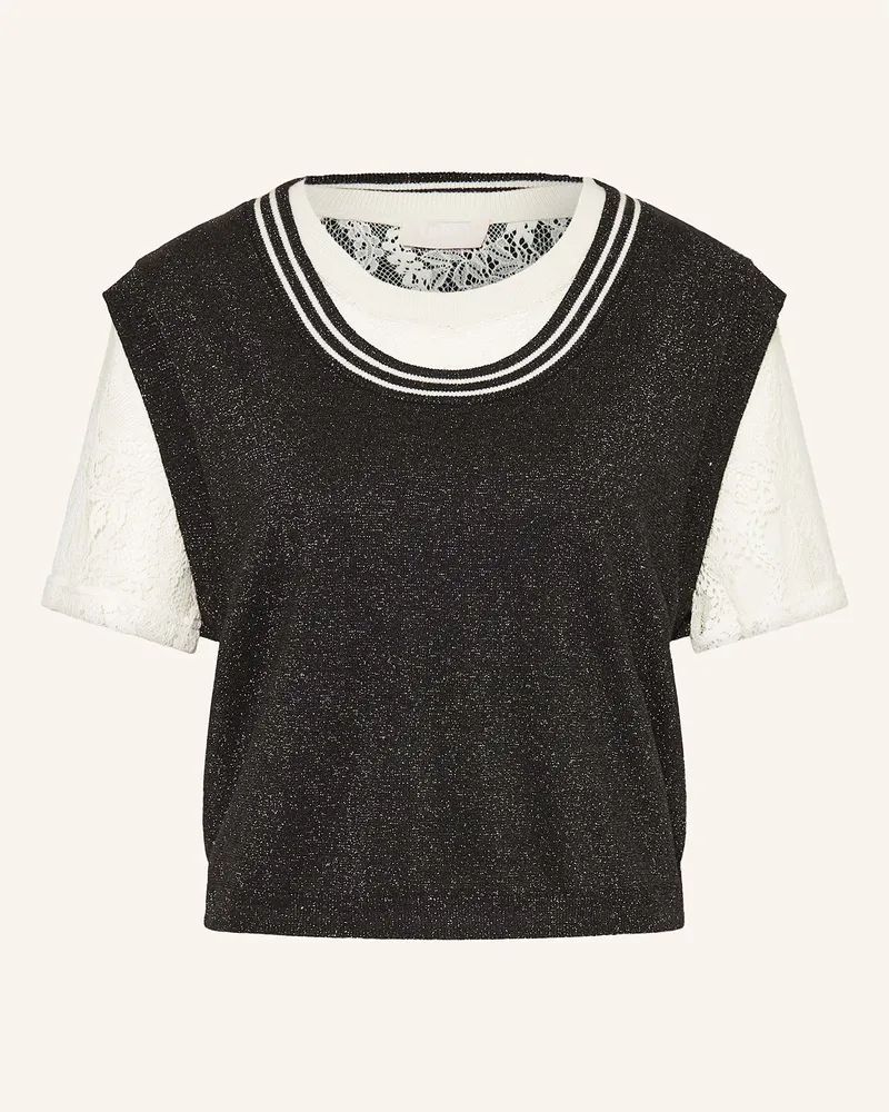 Liu Jo Strickshirt mit Glitzergarn und Spitze Schwarz