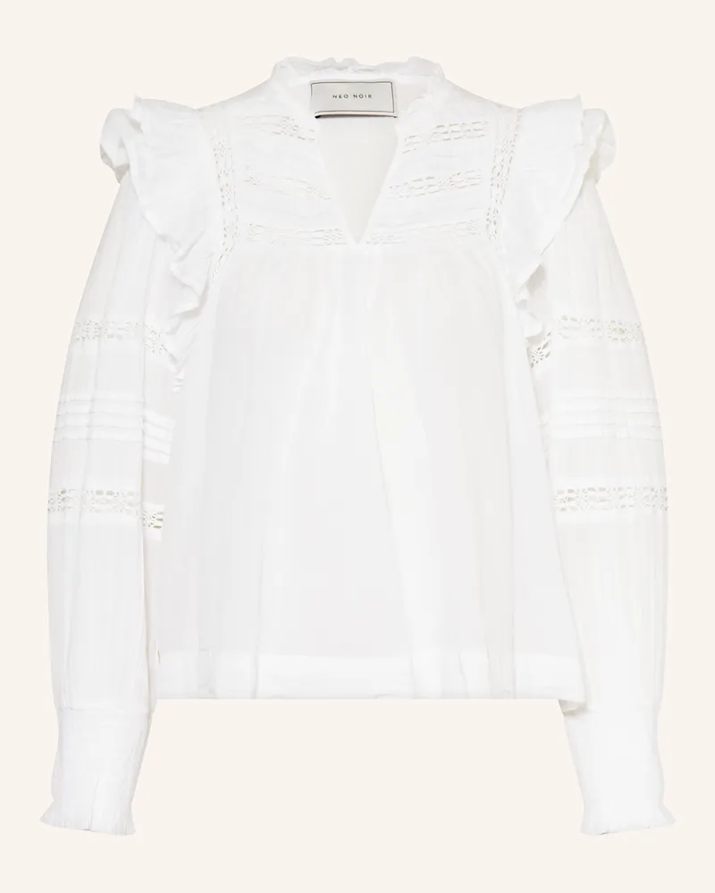 Neo Noir Blusenshirt MAURI mit Lochspitze und Rüschen Weiss