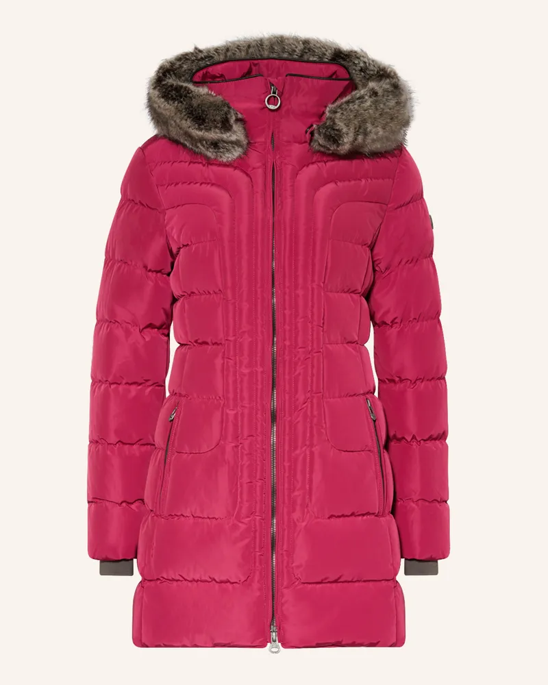 Wellensteyn Steppmantel ASTORIA LONG mit abnehmbarer Kapuze und Kunstfell Fuchsia