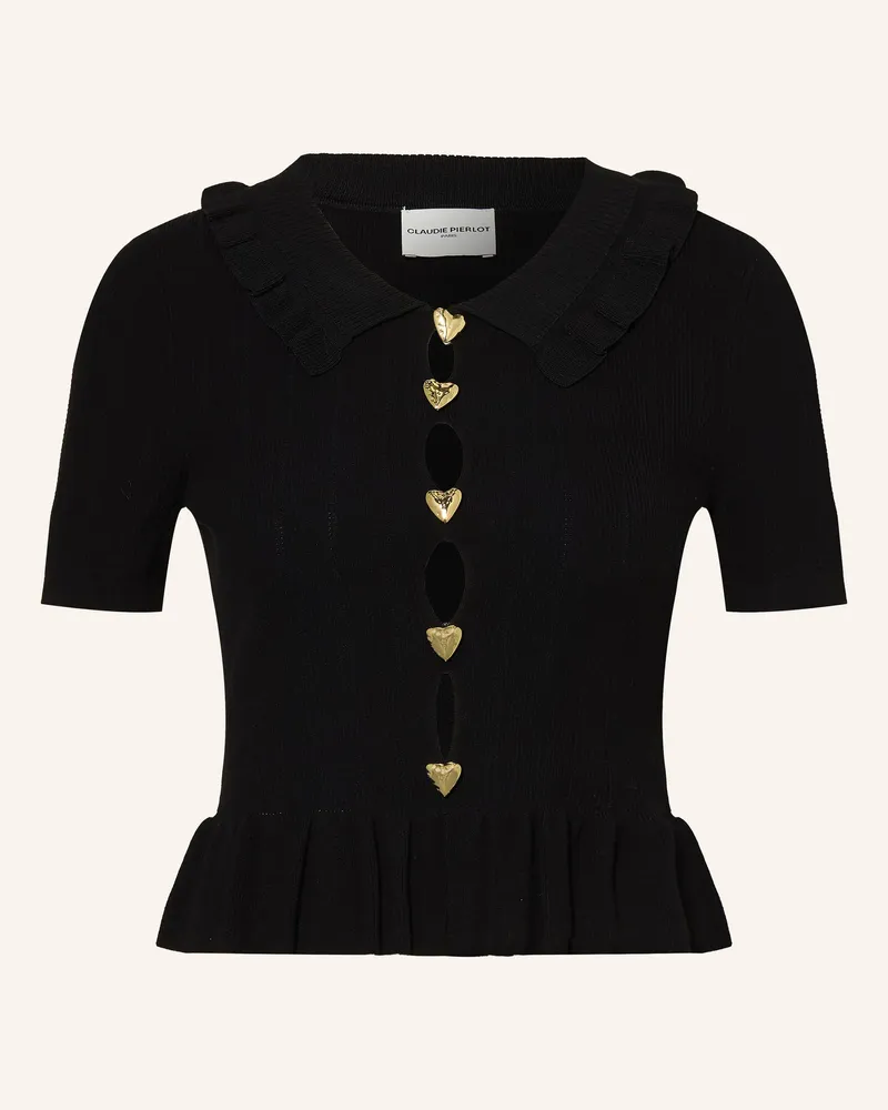 Claudie Pierlot Strickshirt Mit Rüschen Und Cut-Outs schwarz Schwarz