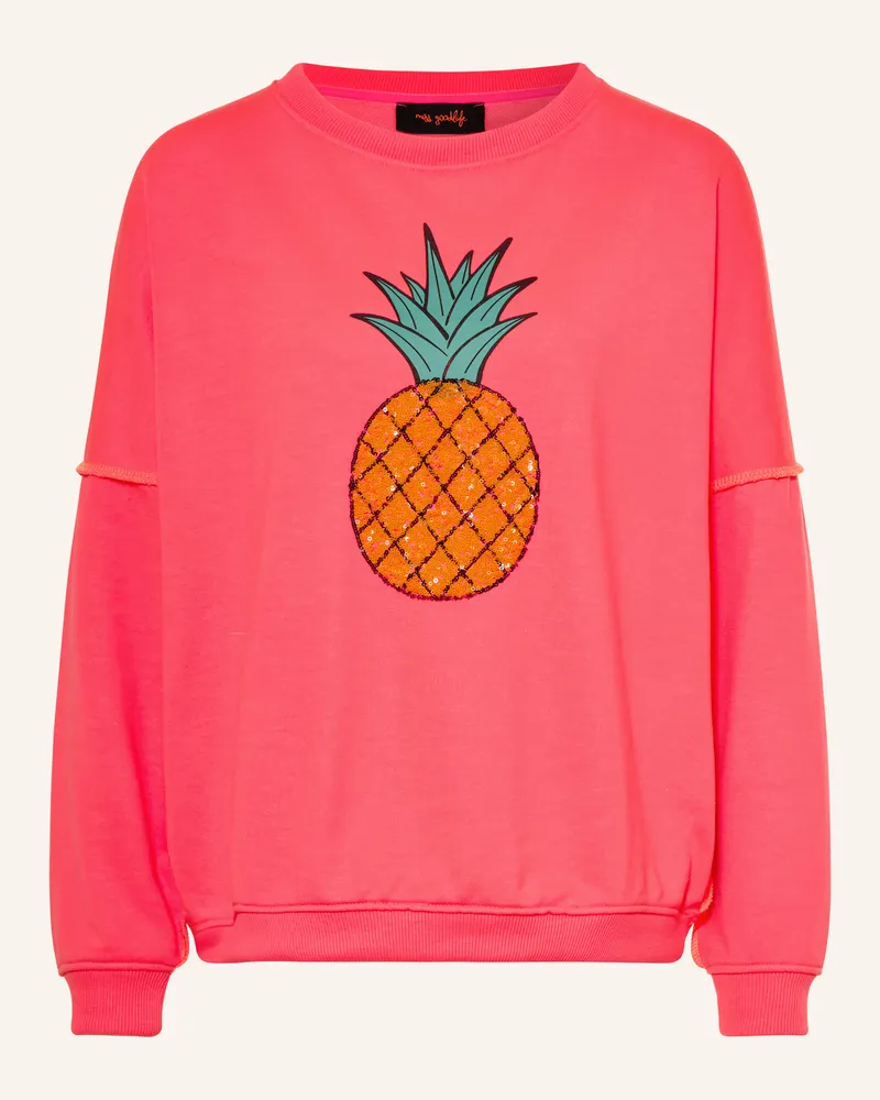 Miss Goodlife Oversized-Sweatshirt mit Pailletten Neonrosa