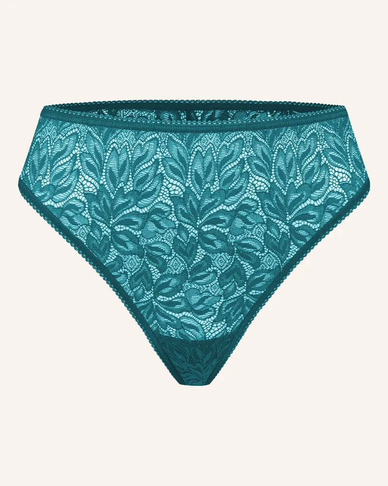 Ehrlich Textil Iconic Lace High Waist Brazil String Aus Spitze - Florales Motiv blau Blau